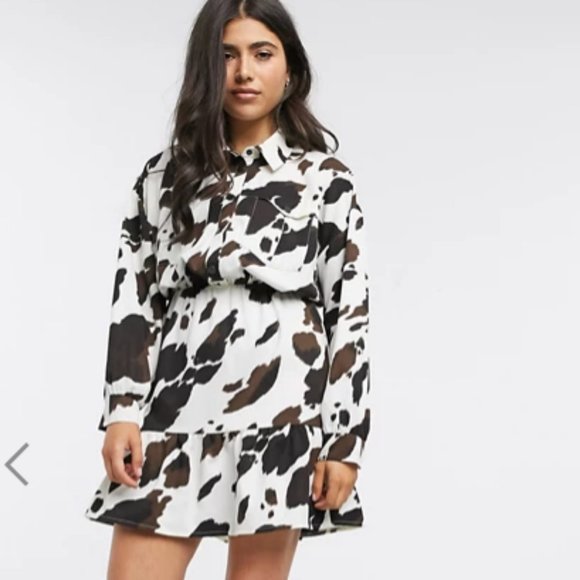 ASOS Cow Print mini shirt dress sz10